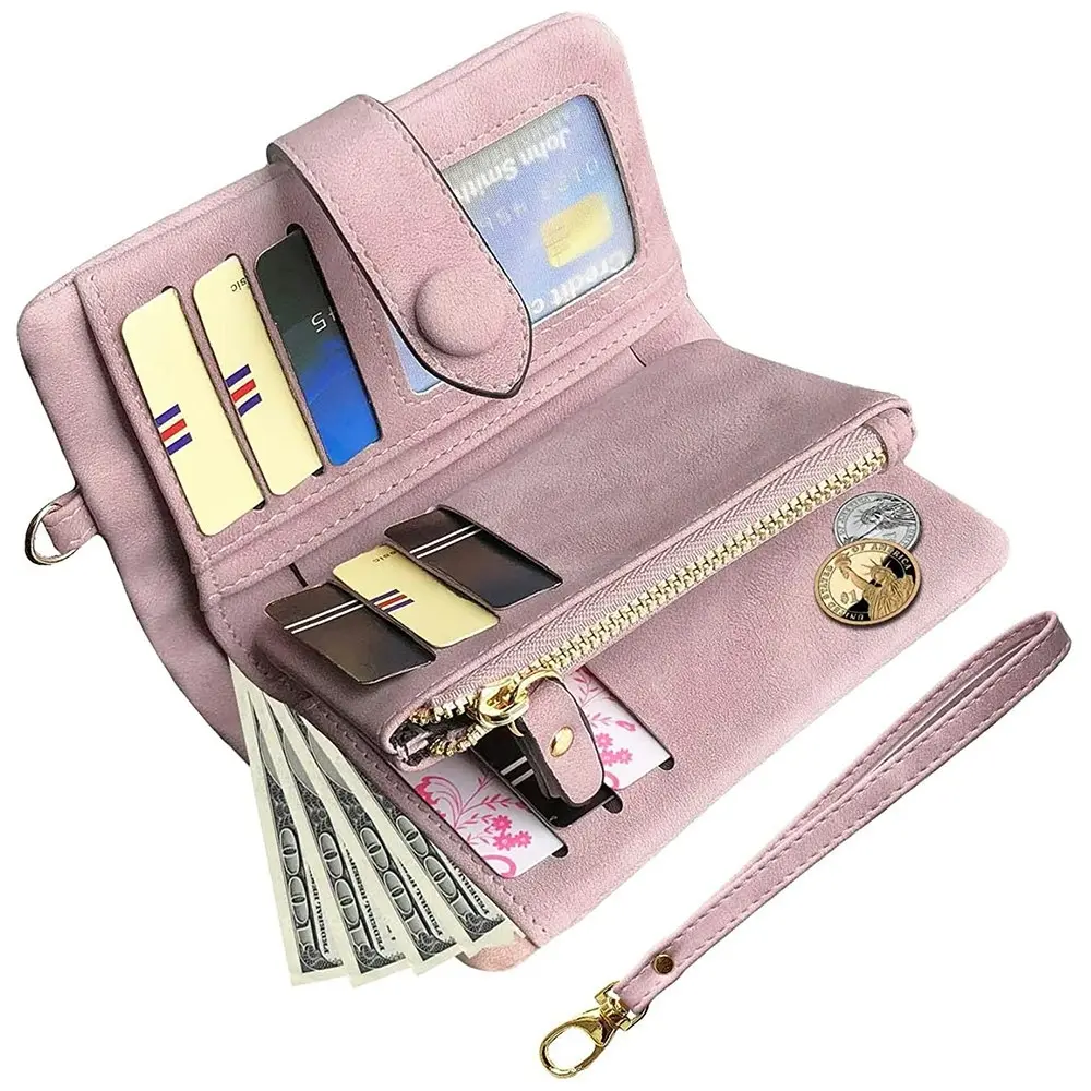 Women's Leather Wallet RFID Ladies Wristlet with Card Holder ID Coin Purse