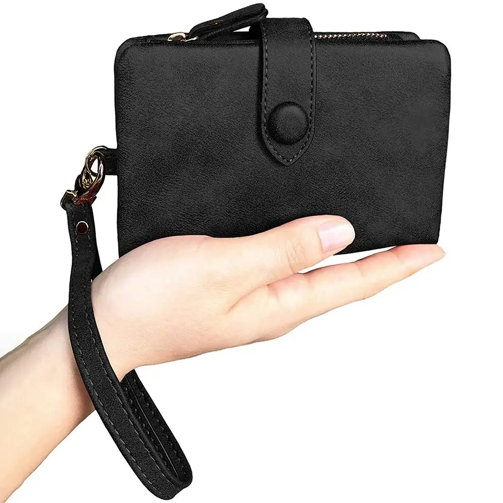 Women's Leather Wallet RFID Ladies Wristlet with Card Holder ID Coin Purse