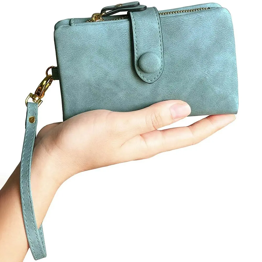 Women's Leather Wallet RFID Ladies Wristlet with Card Holder ID Coin Purse