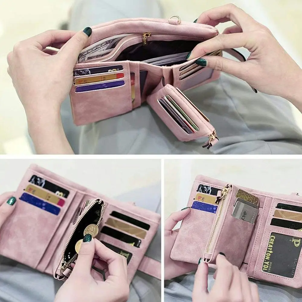 Women's Leather Wallet RFID Ladies Wristlet with Card Holder ID Coin Purse