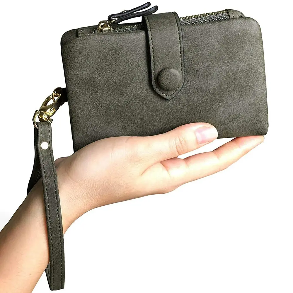 Women's Leather Wallet RFID Ladies Wristlet with Card Holder ID Coin Purse