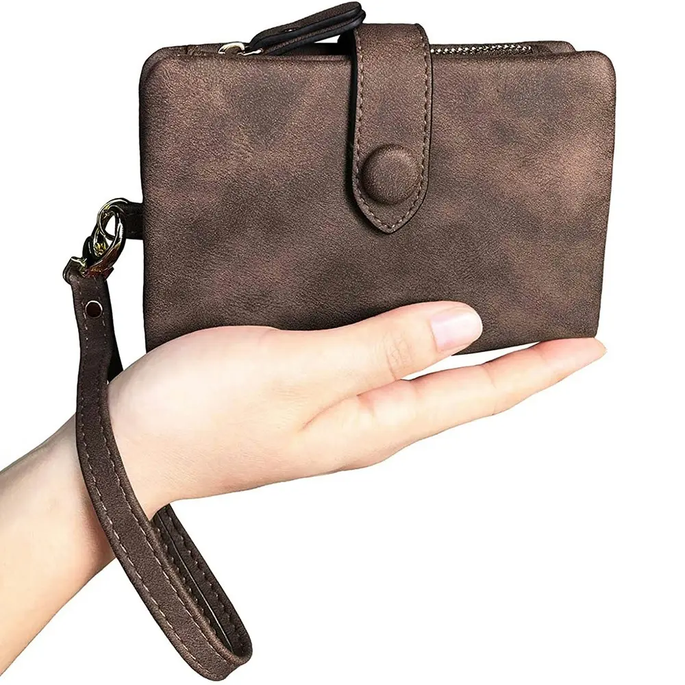 Women's Leather Wallet RFID Ladies Wristlet with Card Holder ID Coin Purse