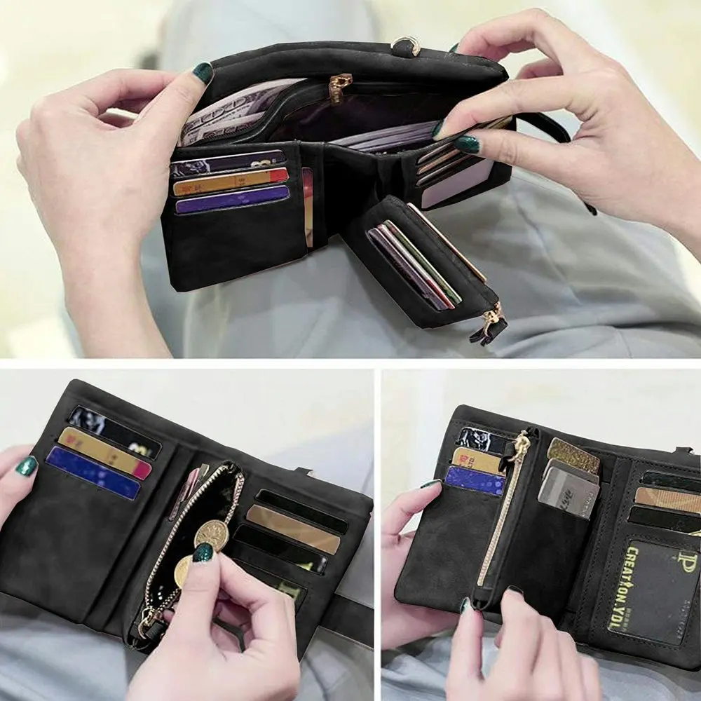 Women's Leather Wallet RFID Ladies Wristlet with Card Holder ID Coin Purse