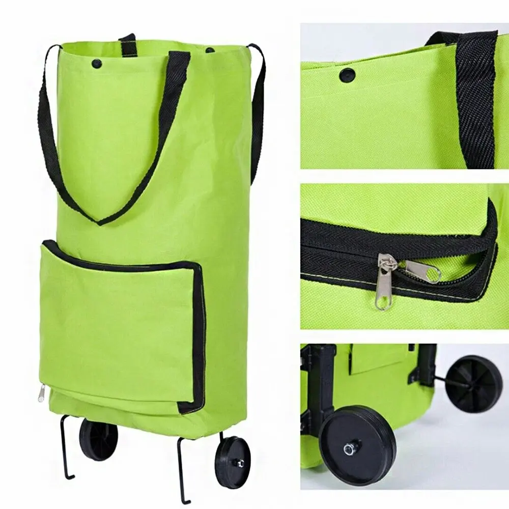 Portable Shopping Trolley Bag Foldable Cart Rolling Grocery Green Shopping Bag