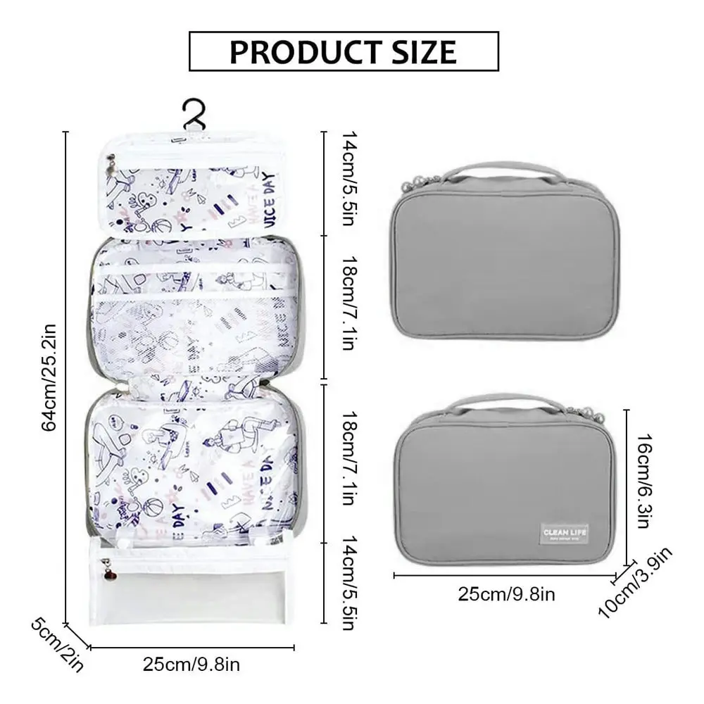 Hanging Toiletry Bag with Detachable Clear Bag Water-Resistant Cosmetic Bag