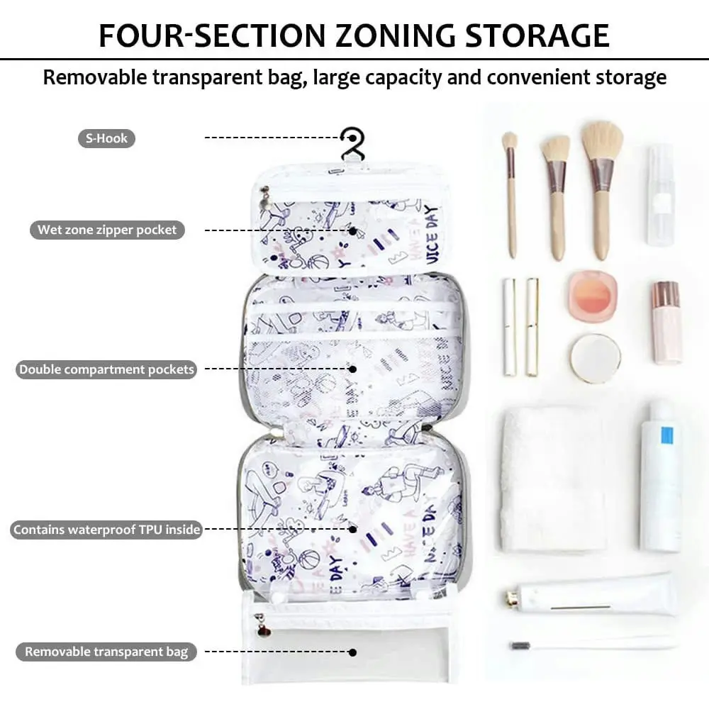 Hanging Toiletry Bag with Detachable Clear Bag Water-Resistant Cosmetic Bag