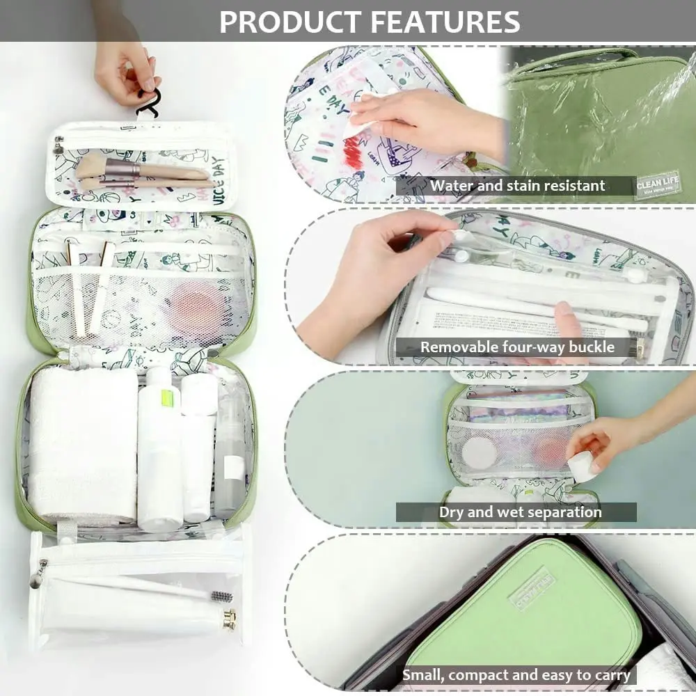 Hanging Toiletry Bag with Detachable Clear Bag Water-Resistant Cosmetic Bag