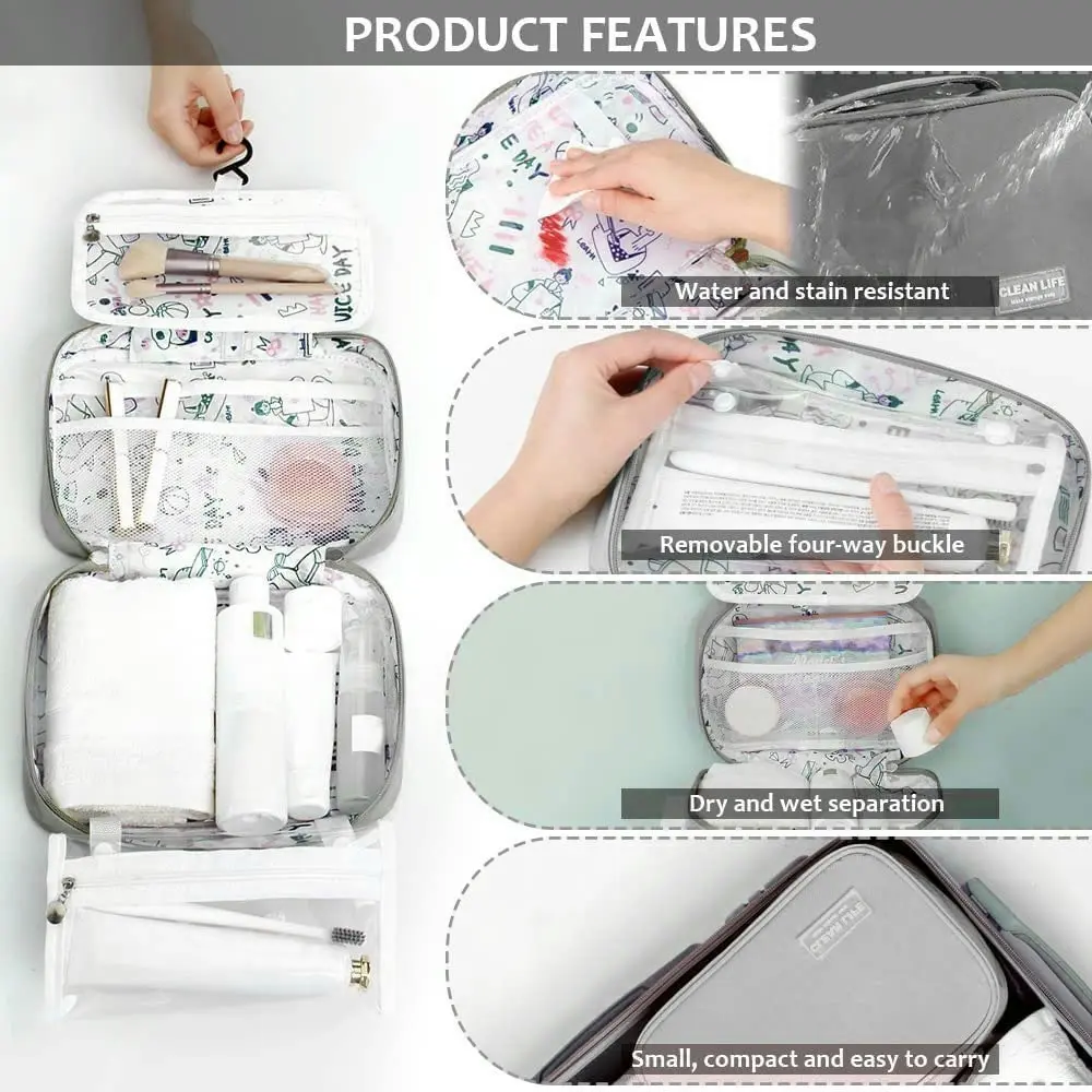 Hanging Toiletry Bag with Detachable Clear Bag Water-Resistant Cosmetic Bag