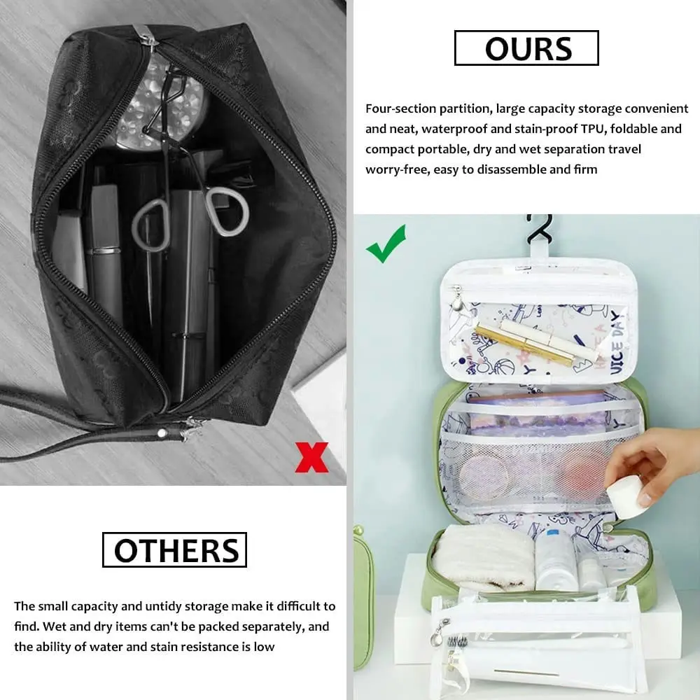 Hanging Toiletry Bag with Detachable Clear Bag Water-Resistant Cosmetic Bag