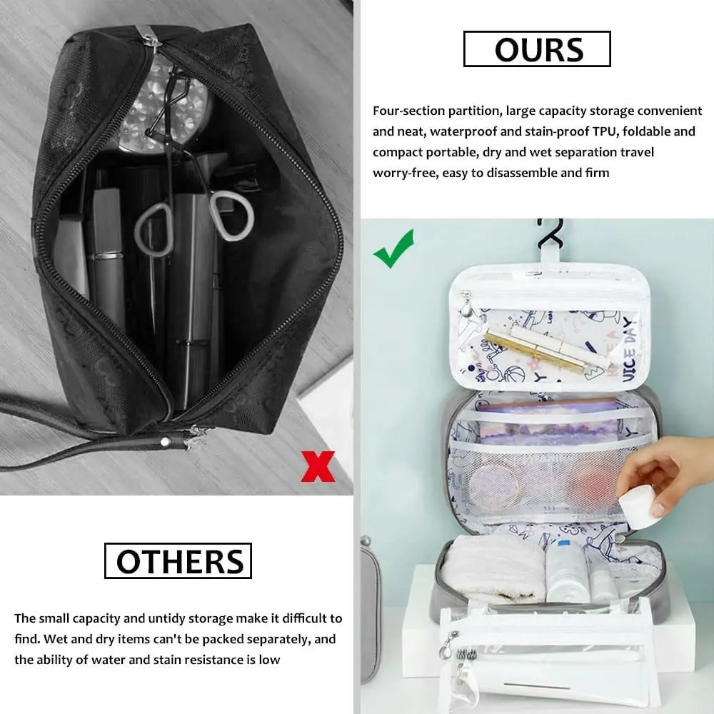 Hanging Toiletry Bag with Detachable Clear Bag Water-Resistant Cosmetic Bag