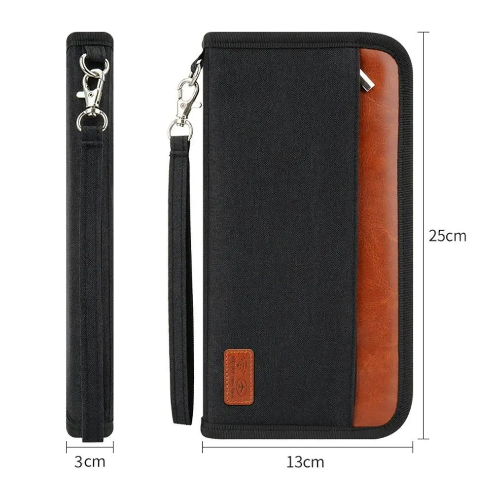 Travel Passport RFID Wallet Documents Organizer Zipper Case With Wristlet Strap