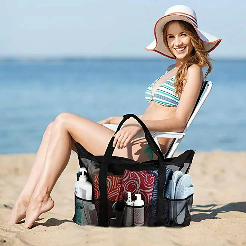 Summer Large Beach Bag Towels Mesh Durable Travel Handbag Swimming Storage Bag