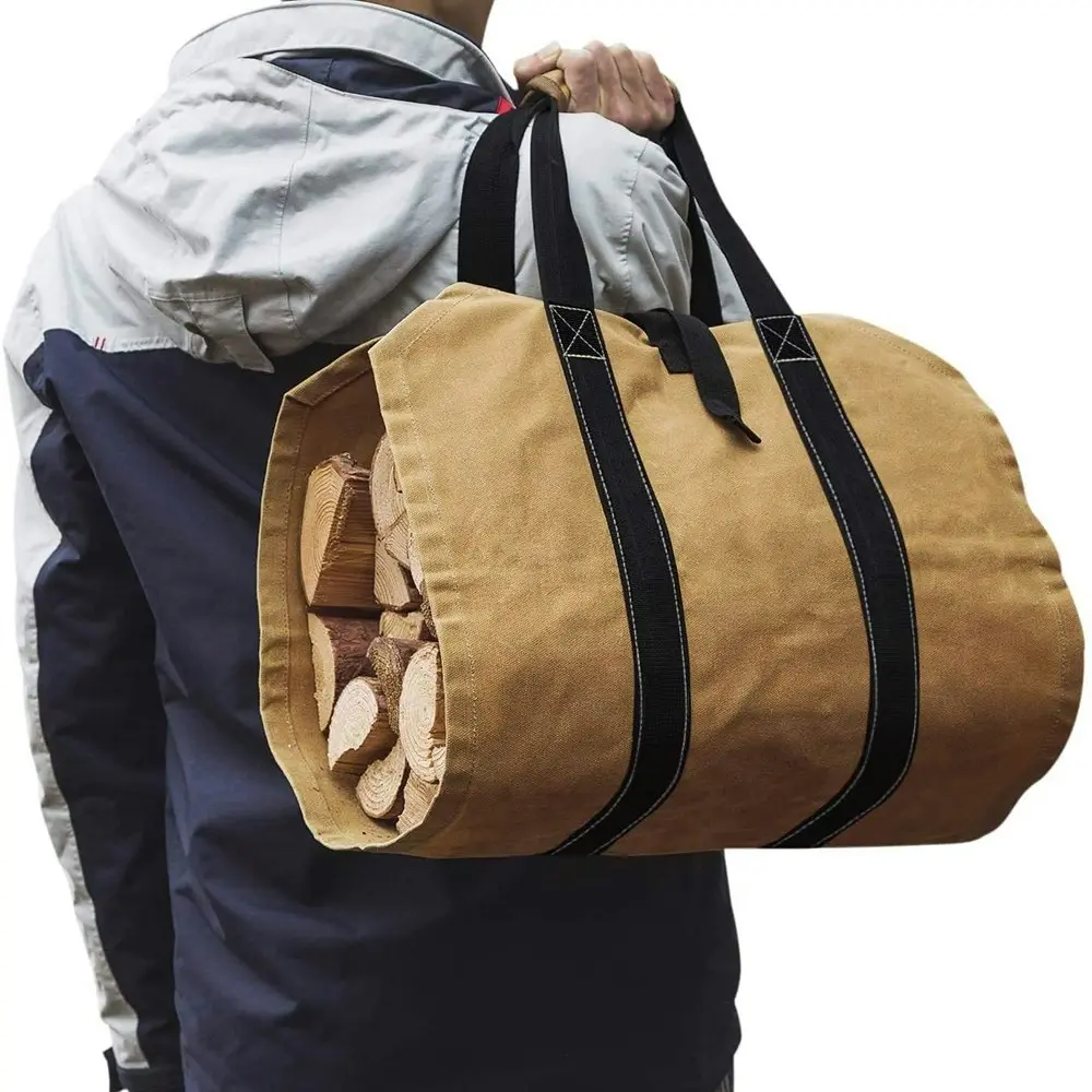 Firewood Logs Carrier Bag Foldable Large Capacity Canvas Storage Handbag