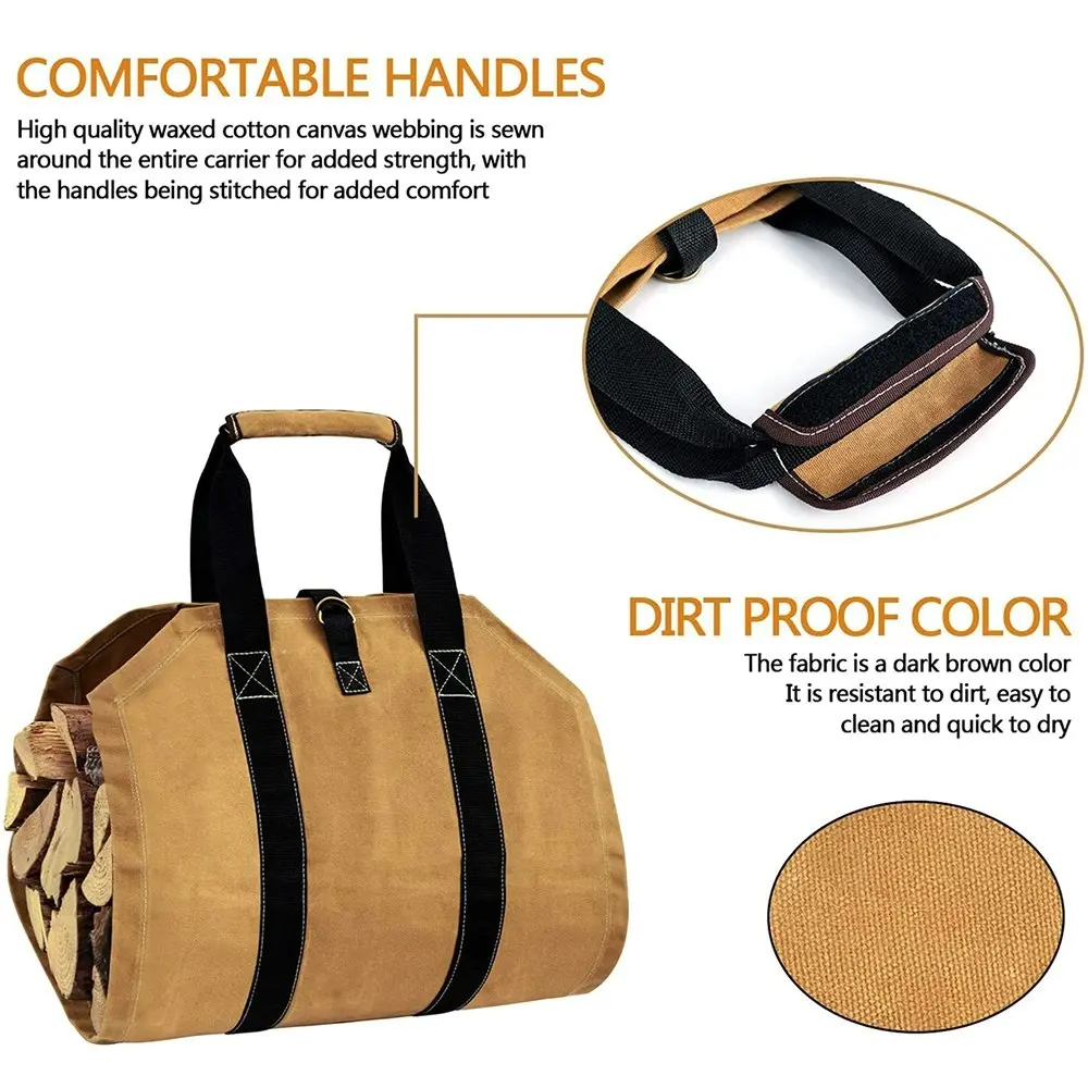 Firewood Logs Carrier Bag Foldable Large Capacity Canvas Storage Handbag