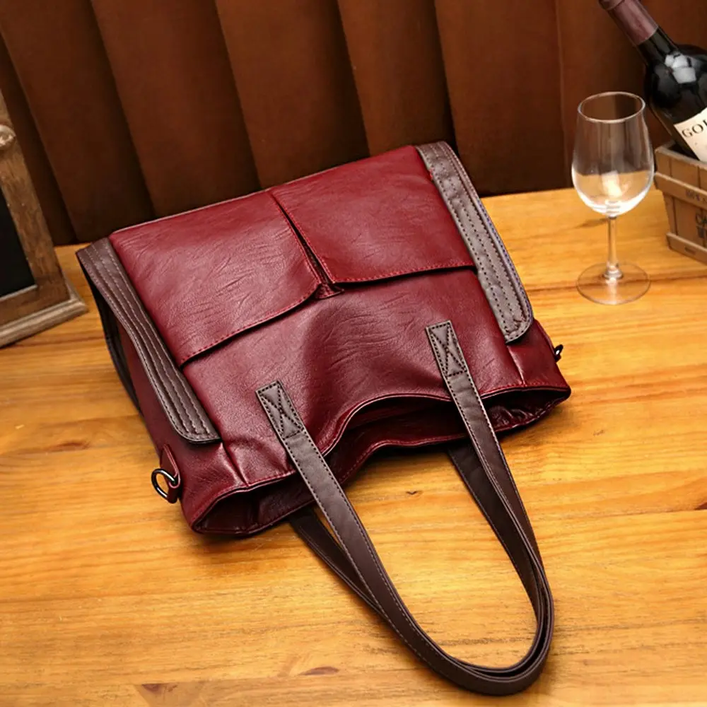 Large Capacity Handbags Soft Leather Shoulder Crossbody Bag Retro Tote Handbag