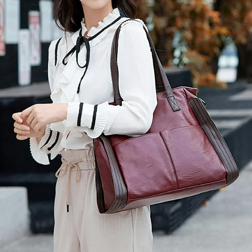 Large Capacity Handbags Soft Leather Shoulder Crossbody Bag Retro Tote Handbag