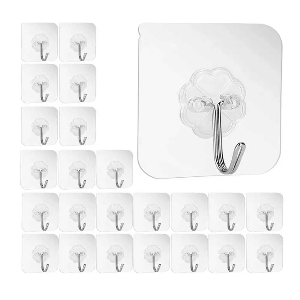 20Pcs 6x6cm Transparent Strong Self Adhesive Door Wall Hangers Hooks