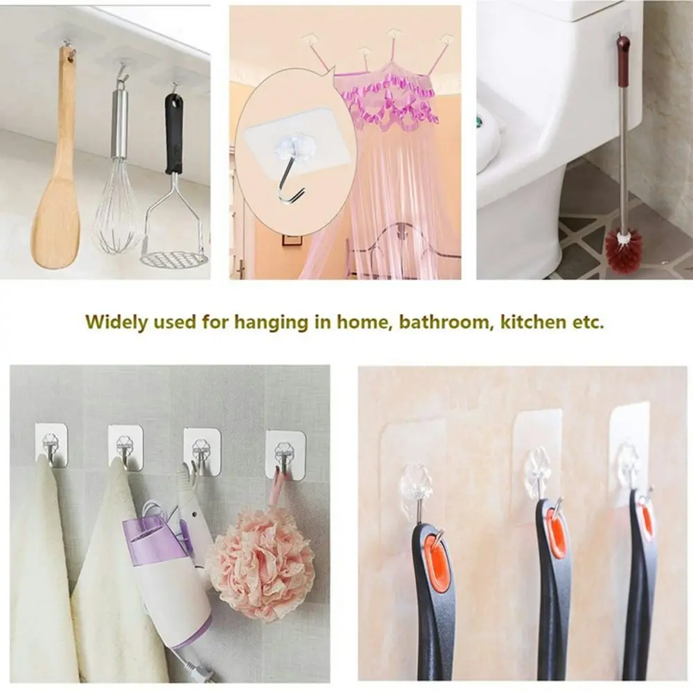 20Pcs 6x6cm Transparent Strong Self Adhesive Door Wall Hangers Hooks