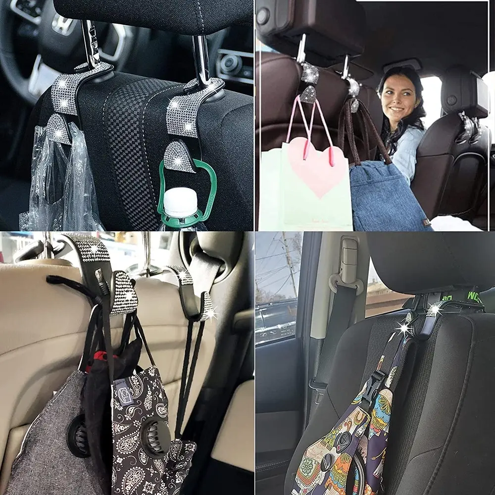 Multifunctional Portable Rhinestone Car Seat Back Hook Headrest Storage Holder