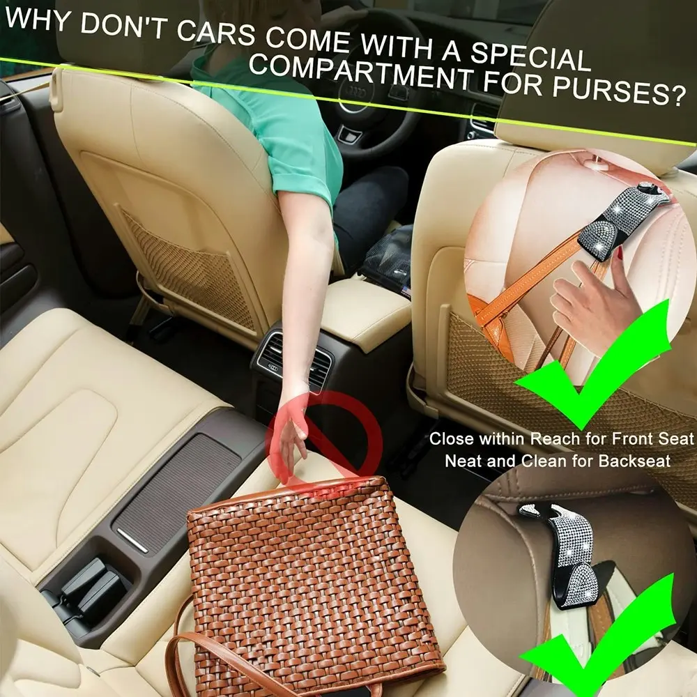 Multifunctional Portable Rhinestone Car Seat Back Hook Headrest Storage Holder