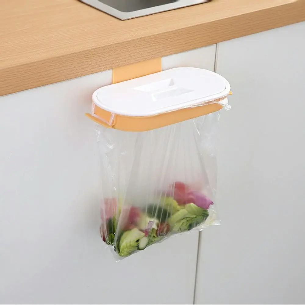 Hanging Trash Bag Holder with Lid Cabinet Door Storage Rack