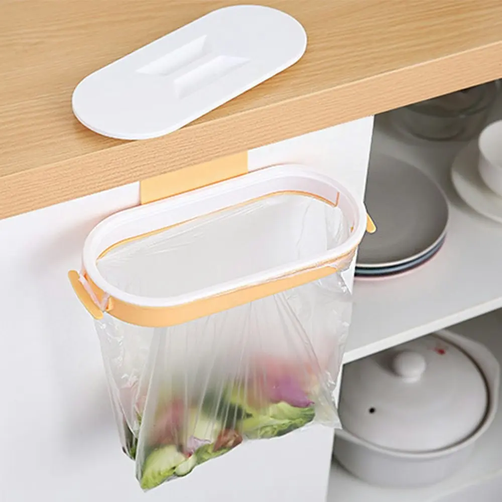 Hanging Trash Bag Holder with Lid Cabinet Door Storage Rack