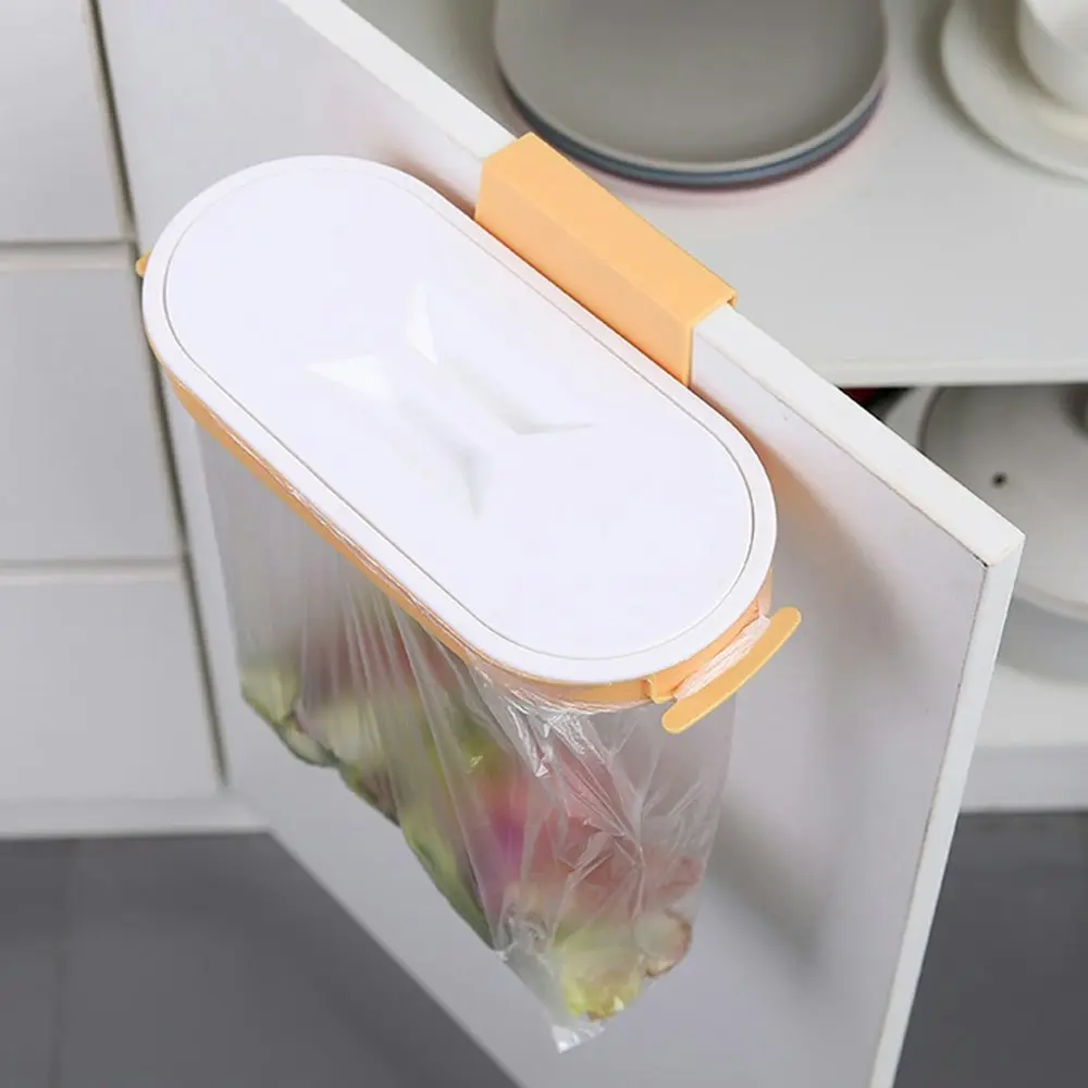 Hanging Trash Bag Holder with Lid Cabinet Door Storage Rack