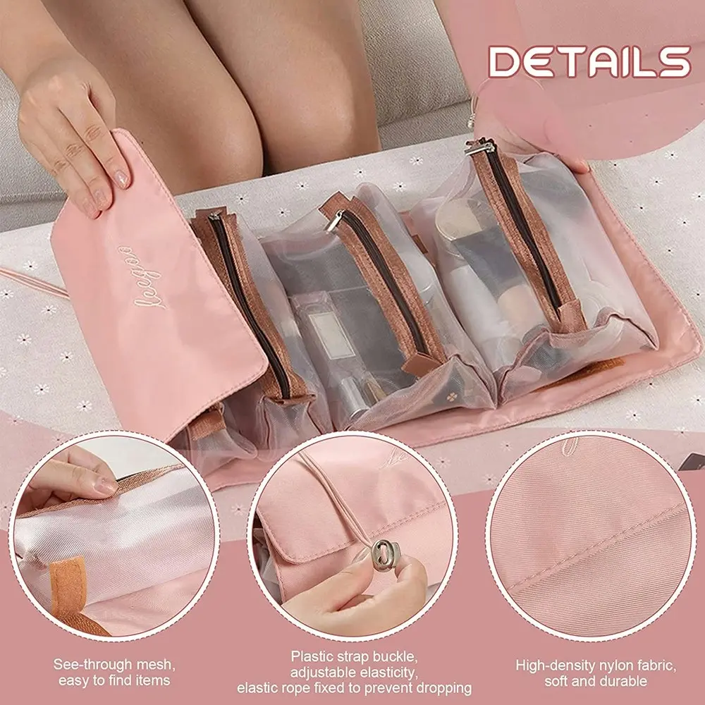 Detachable Cosmetic Bag 4 in 1 Portable Mesh Makeup Bag Hanging Toiletry Bag