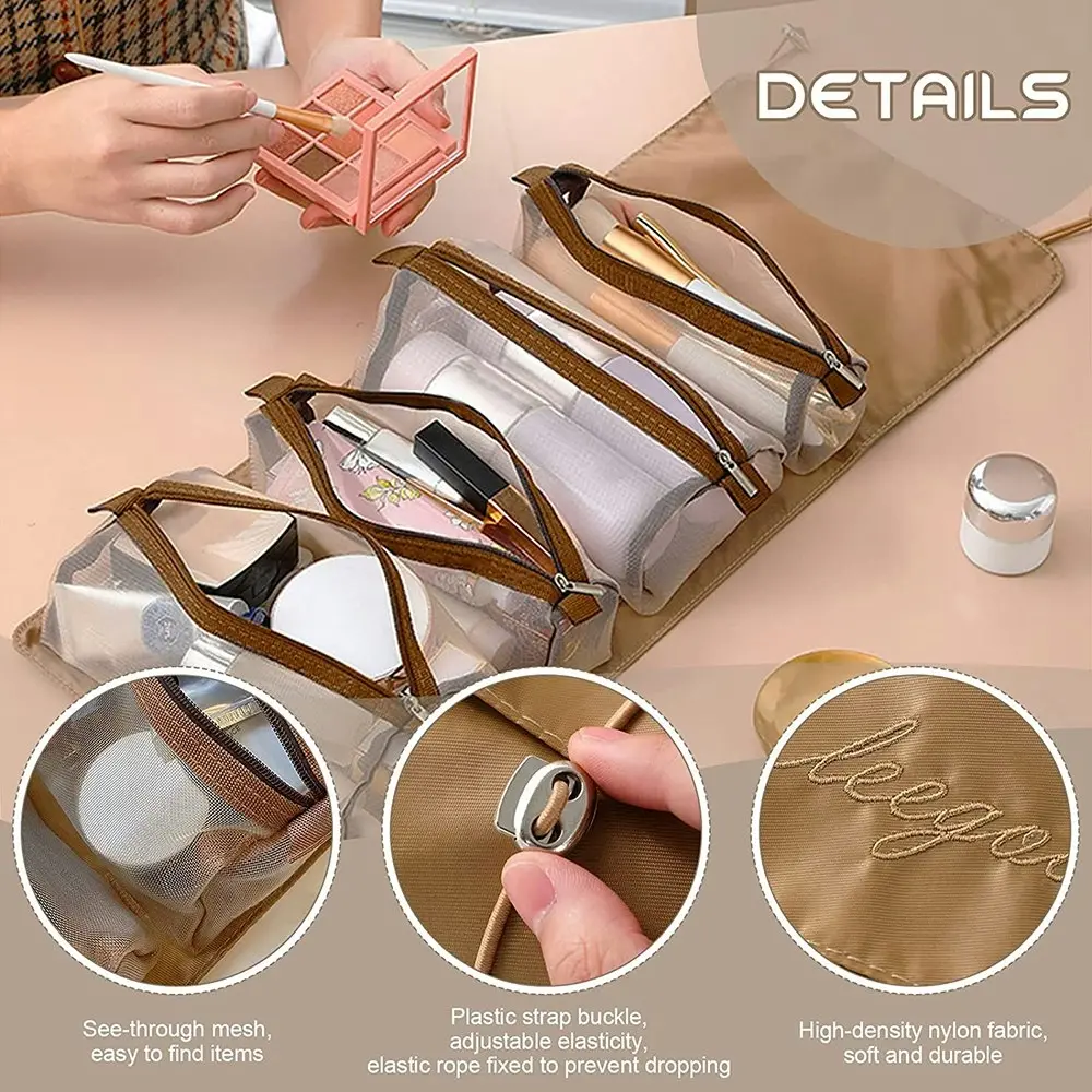 Detachable Cosmetic Bag 4 in 1 Portable Mesh Makeup Bag Hanging Toiletry Bag