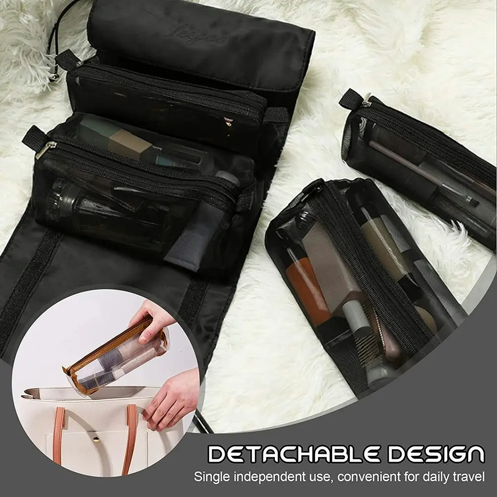 Detachable Cosmetic Bag 4 in 1 Portable Mesh Makeup Bag Hanging Toiletry Bag