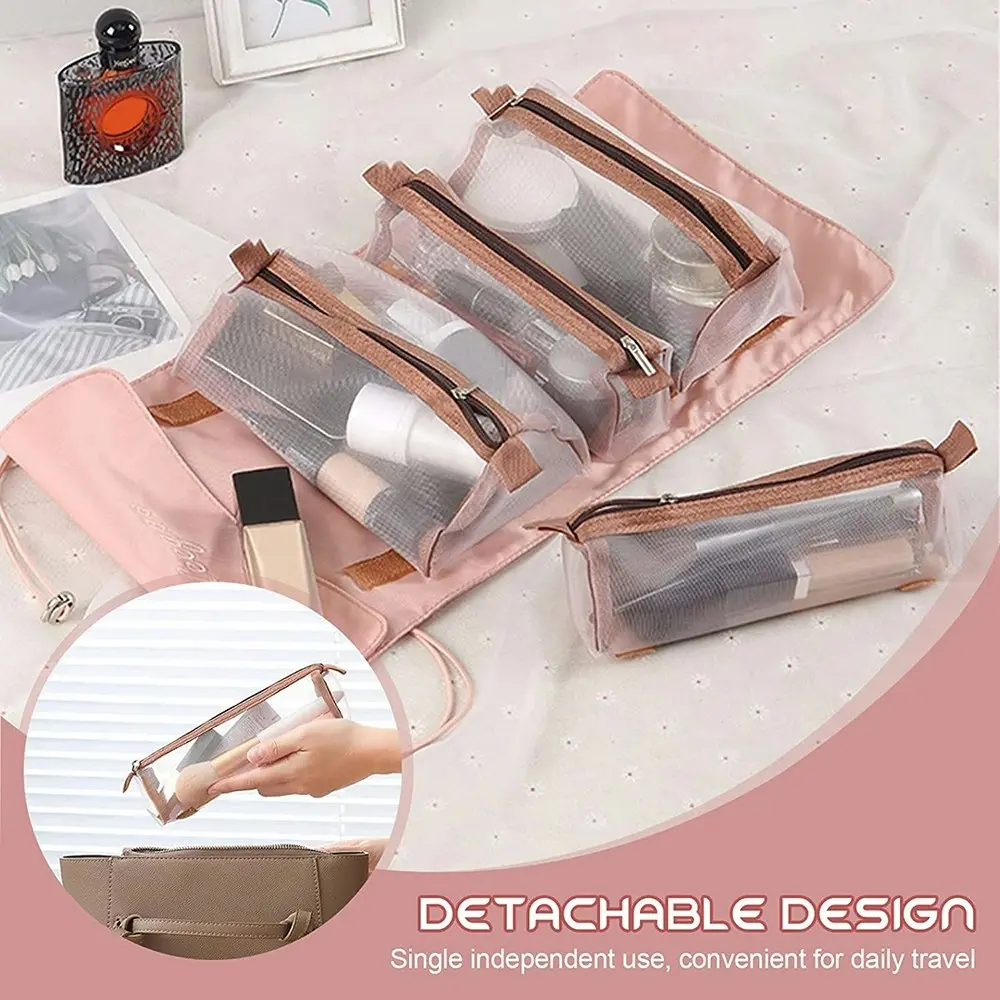 Detachable Cosmetic Bag 4 in 1 Portable Mesh Makeup Bag Hanging Toiletry Bag