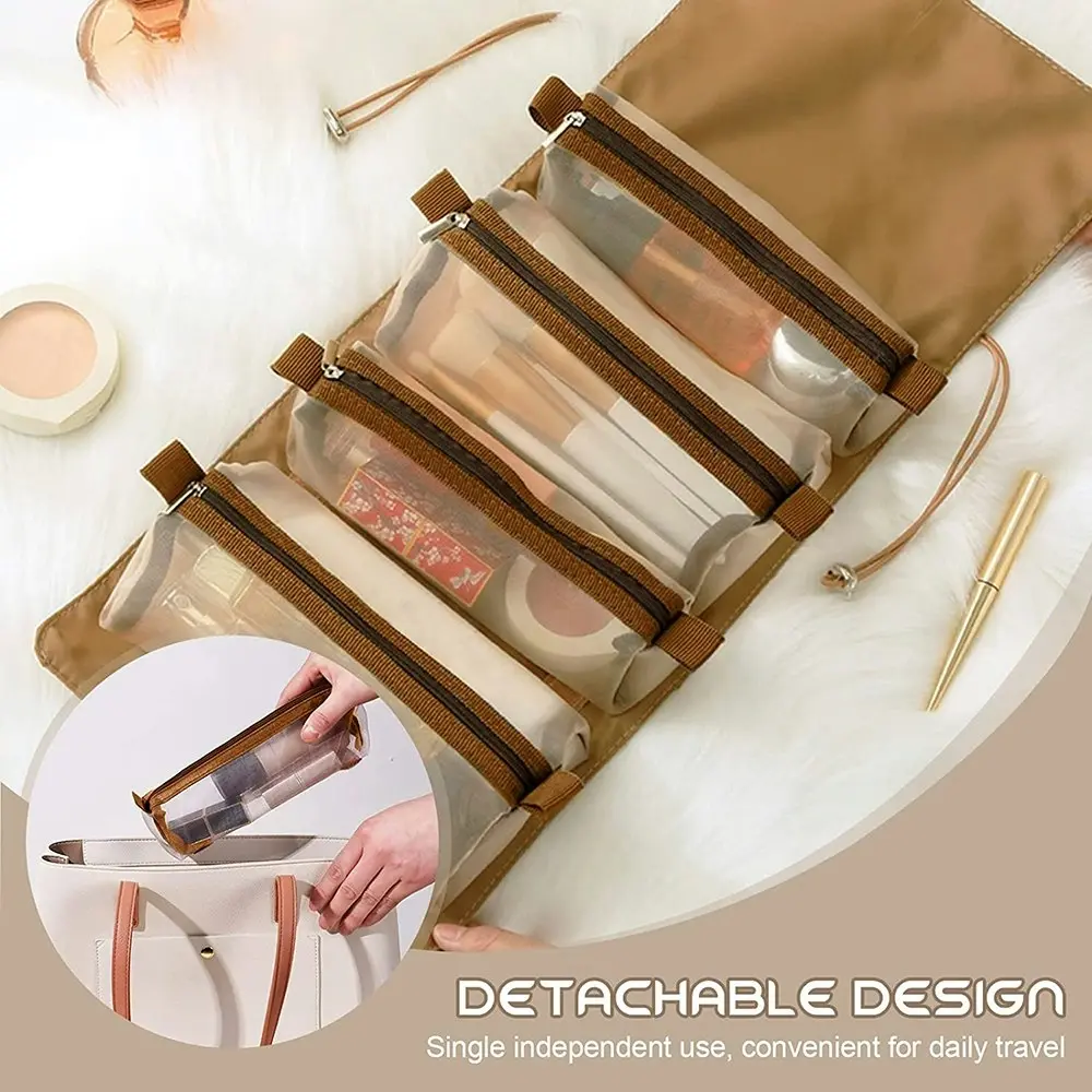 Detachable Cosmetic Bag 4 in 1 Portable Mesh Makeup Bag Hanging Toiletry Bag