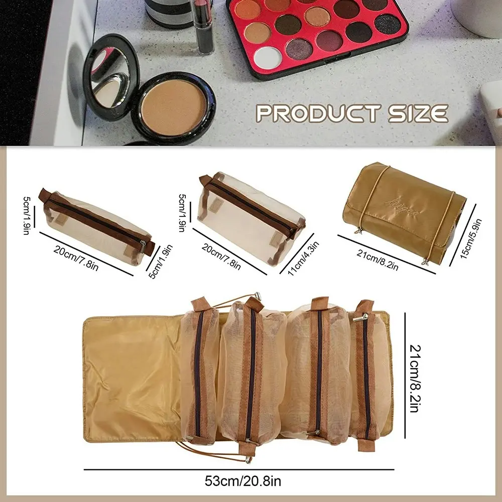 Detachable Cosmetic Bag 4 in 1 Portable Mesh Makeup Bag Hanging Toiletry Bag