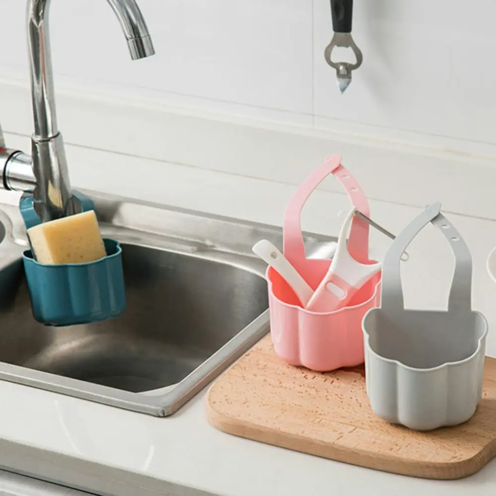 3pcs Kitchen sink drain basket hanging bag faucet sponge rack