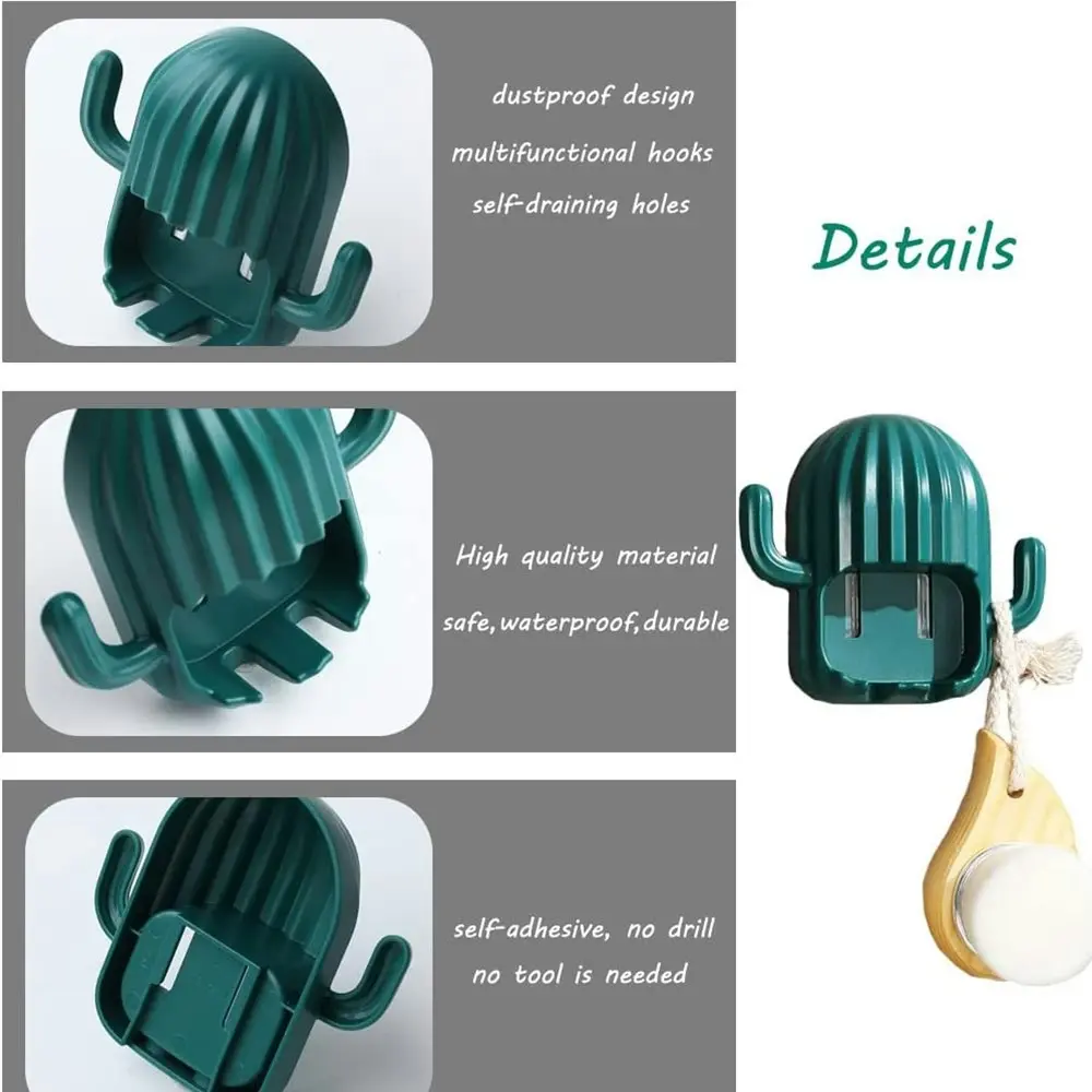 4 Pcs Kids Toothbrush Holder Wall Mounted Cactus Toothbrush Stand With Hook