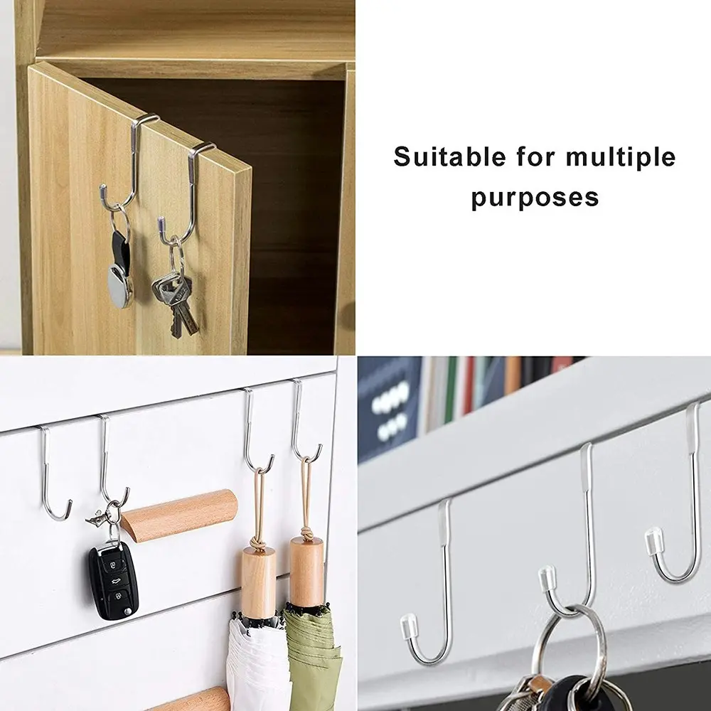 4 Pack Stainless Steel Door Hook Double Hanger Hook for Cabinet Drawer