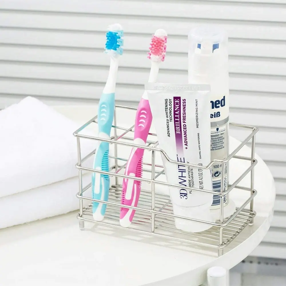 Stainless Steel Toothpaste and Toothbrush Holder Stand Bathroom Organizer