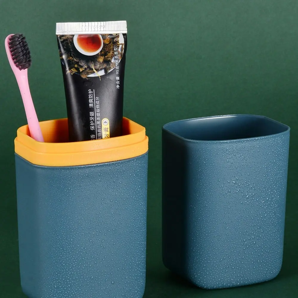 2Pcs Toothbrush Storage Box Portable Travel Wash Cup-Blue&Navy Blue