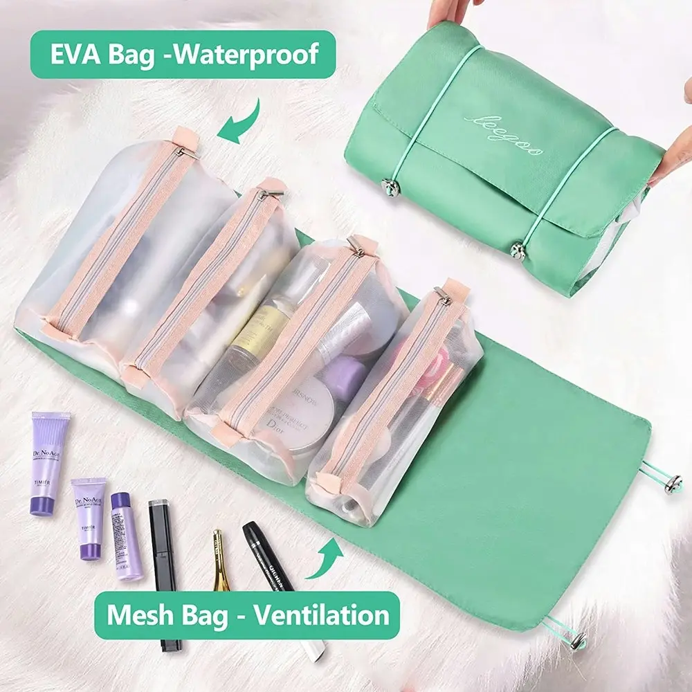 4-in-1 Hanging Toiletry Bag Travel Toiletries Foldable Compact Cosmetic Kit