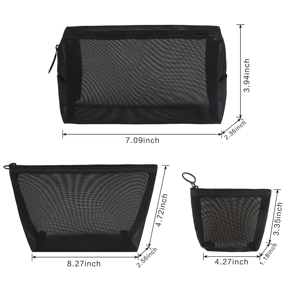 3 Pack Women Men Necessary Cosmetic Bag Transparent Mesh Travel Organizer