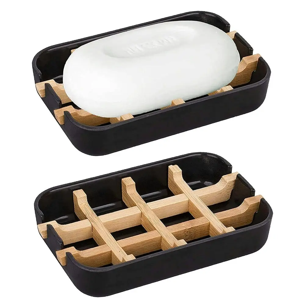 2 Pack Removable Bamboo Fiber Soap Holder And Soap Dish Combination