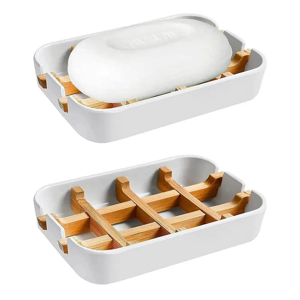 2 Pack Removable Bamboo Fiber Soap Holder And Soap Dish Combination