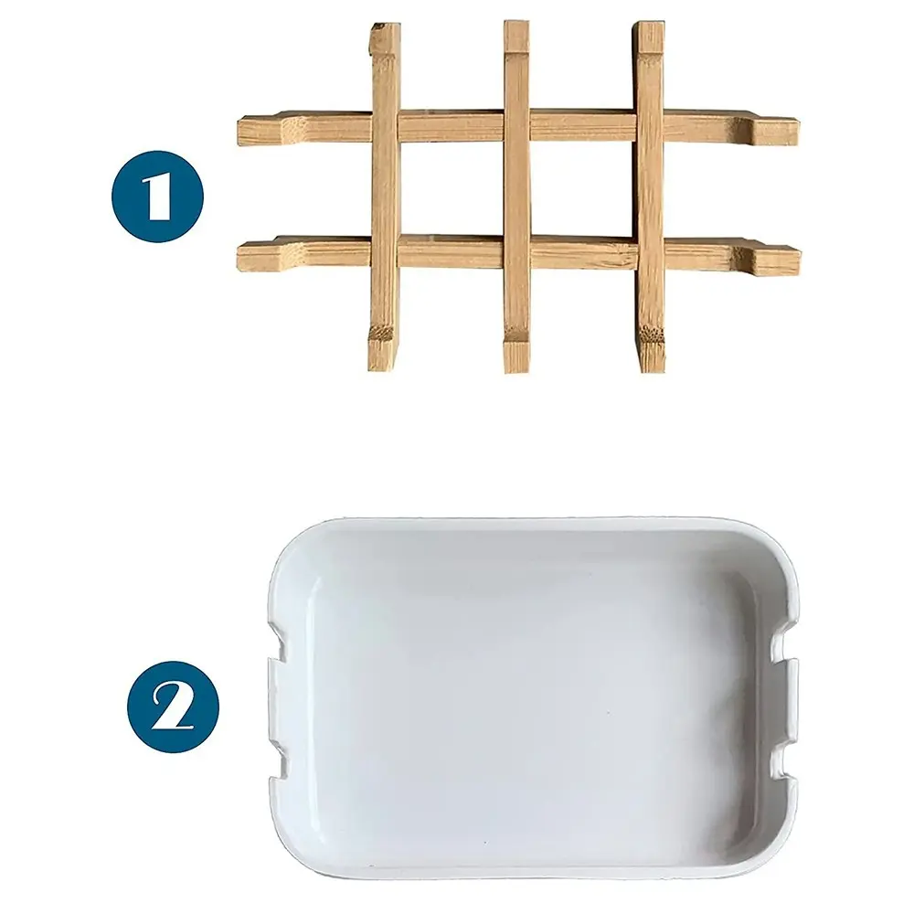 2 Pack Removable Bamboo Fiber Soap Holder And Soap Dish Combination