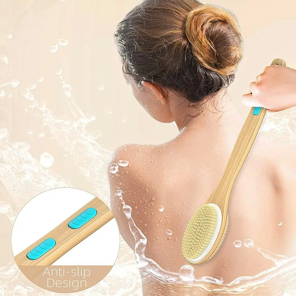 Silicone Non-Slip Shower Brush Double-Sided Massage Brush Long Handle Bath Brush