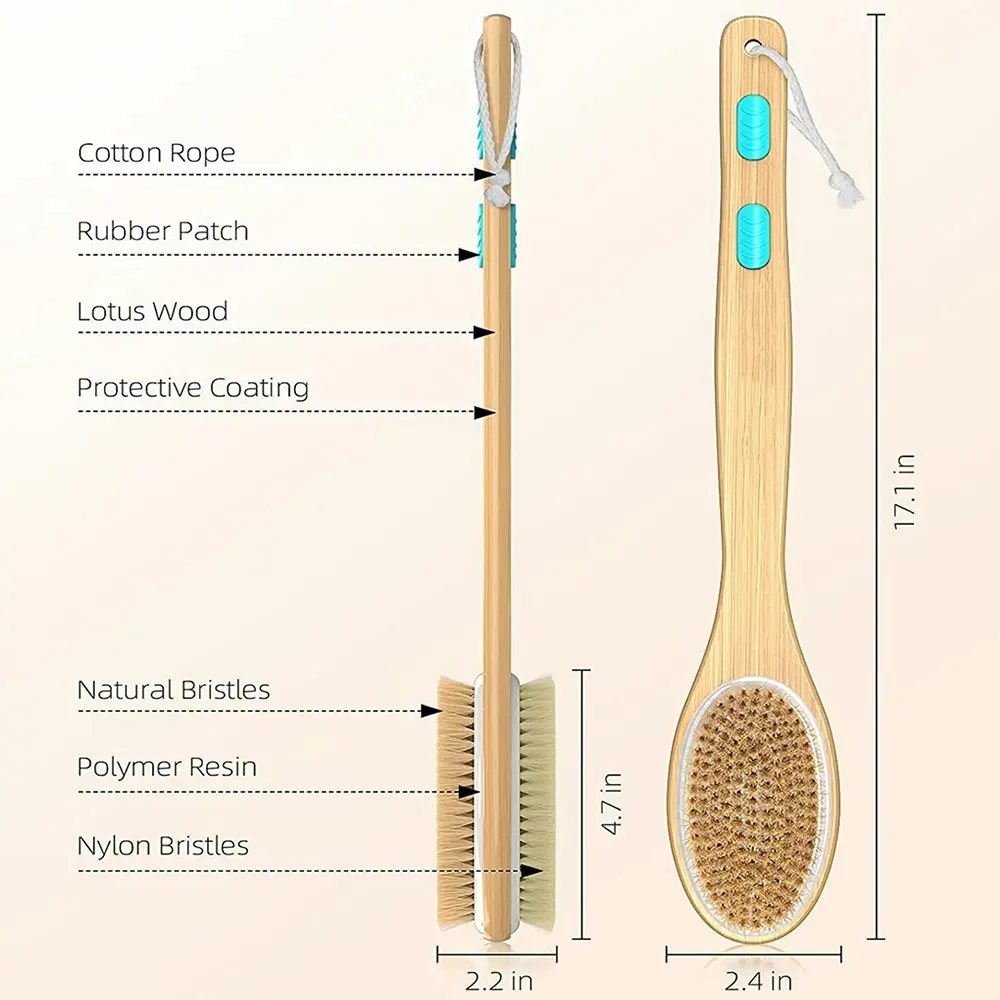 Silicone Non-Slip Shower Brush Double-Sided Massage Brush Long Handle Bath Brush