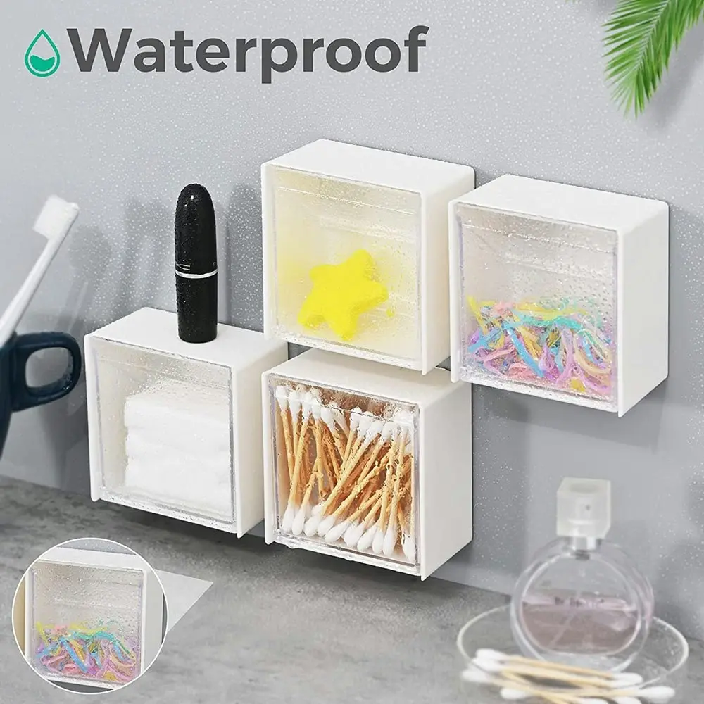 4 Pack Wall Mounted Holder Canisters For Cotton Swab And Clips With Lid