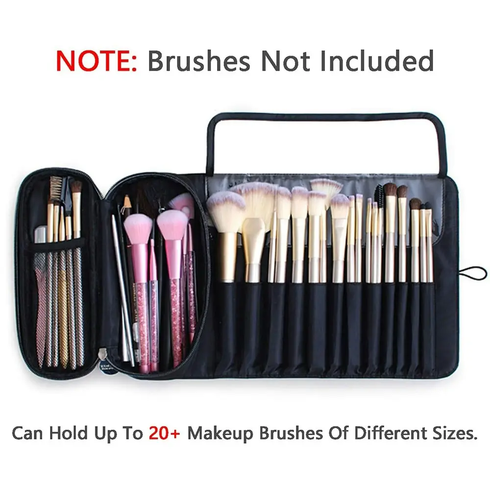 Portable Makeup Brush Organizer Makeup Brush Bag For Travel Can Hold 20+ Brushes-Black