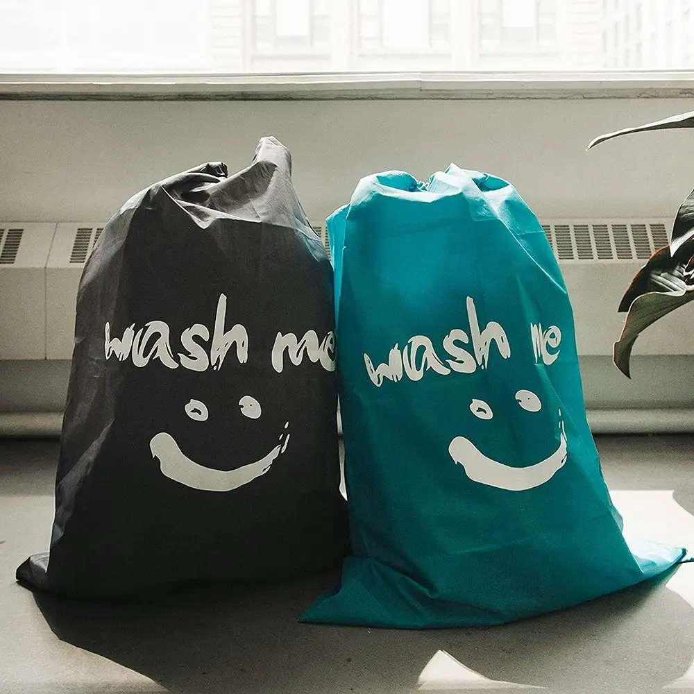 2 Pack Travel Laundry Bag Machine Washable Dirty Clothes Organizer-Blue&Gray