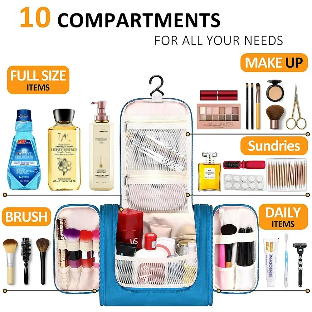 Multi-Compartment Hanging Waterproof Toiletry Bag Travel Organizer