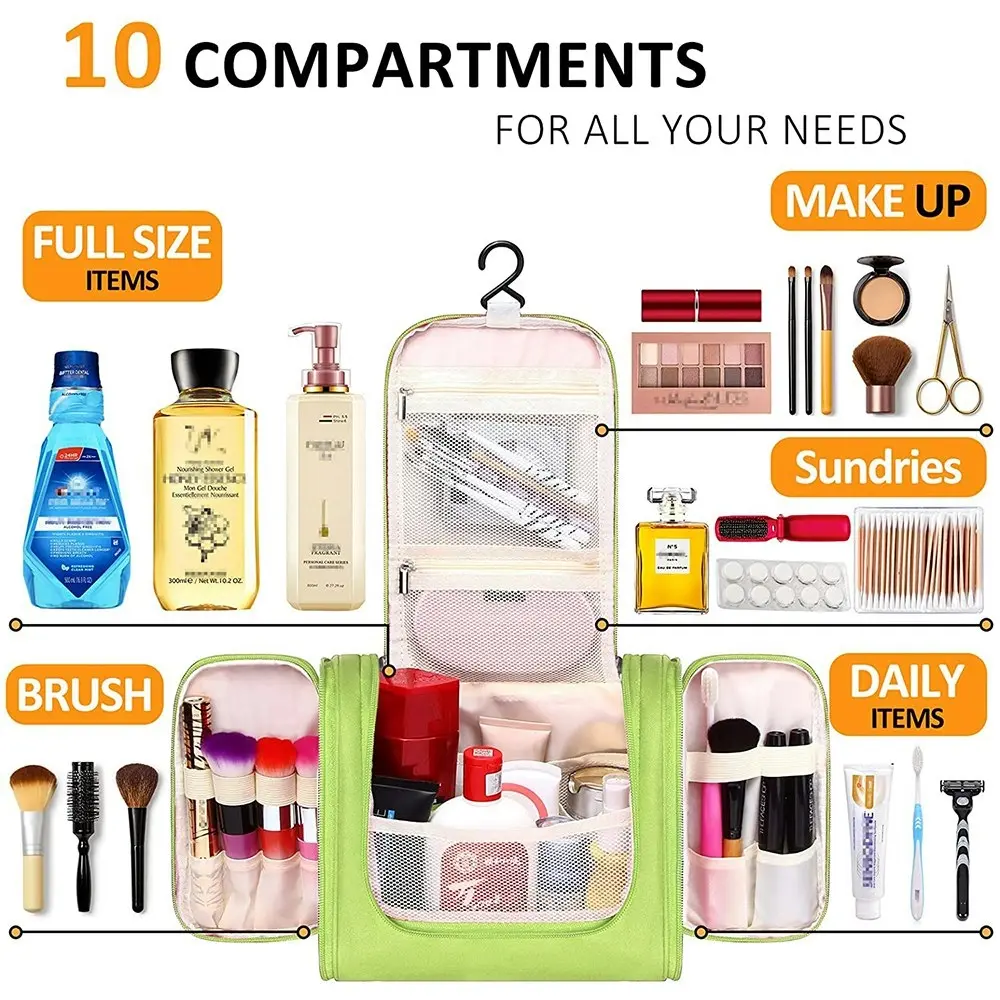 Multi-Compartment Hanging Waterproof Toiletry Bag Travel Organizer